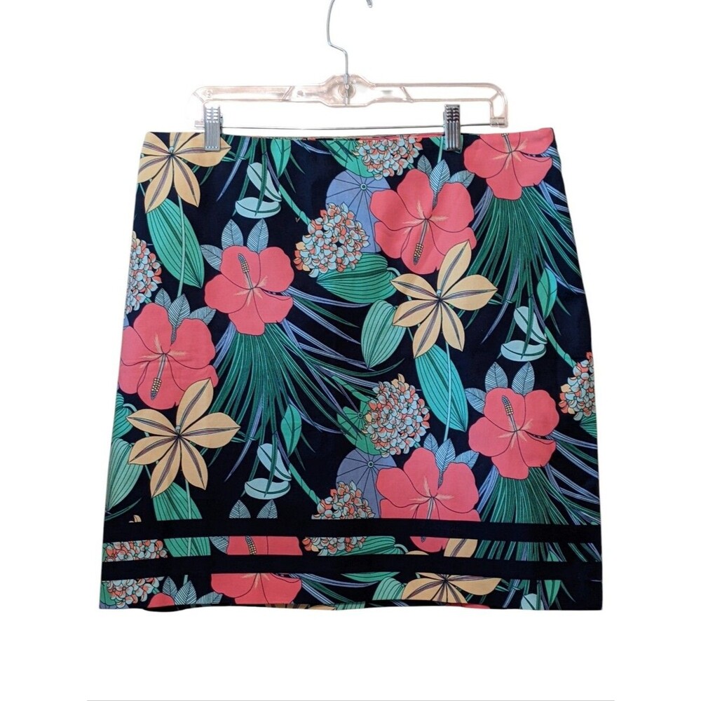 Talbots Straight Skirt Cotton Pique Tropical Floral Knee Length Size 14
